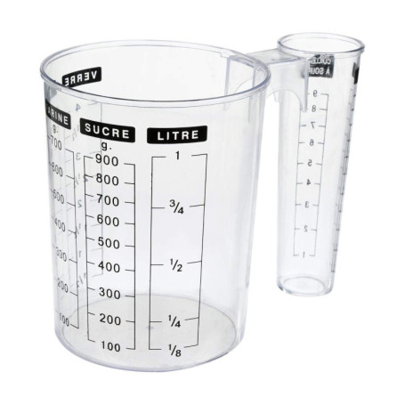 Verre Doseur Double 1 Litre en Plastique Transparent pour Cuisine