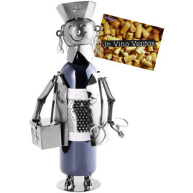 Porte-Bouteille de Vin Infirmière en Métal - Cadeau Original avec Carte de Voeux