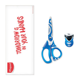 Ciseaux Zenoa Fit 13 cm et Taille-Crayons Clean Grip - Bleu