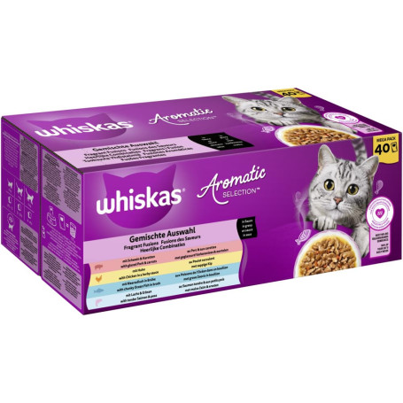WHISKAS Sélection Aromatique Multipack 40 x 85 g pour Chats - 4 Saveurs Délicieuses