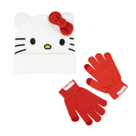 Ensemble Bonnet et Gants Hello Kitty pour Filles - Chapeau d'Hiver 3D