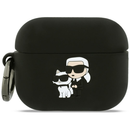 Coque en Silicone Karl Lagerfeld pour AirPods Pro 3 - Motif Tête et Chaupette Noir