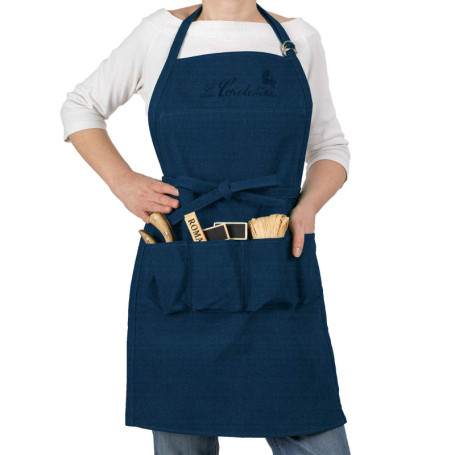 Tablier en Jean Bleu Multipoches pour Jardinage et Cuisine - La Cordeline