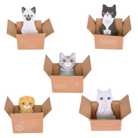 Bloc-notes autocollants en forme de chat - 5 pièces, 200 pages colorées