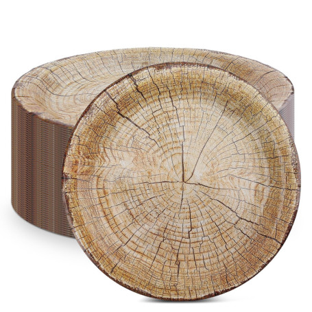 Assiettes en Carton Jetables Effet Bois - 50 Pièces pour Fêtes et Événements