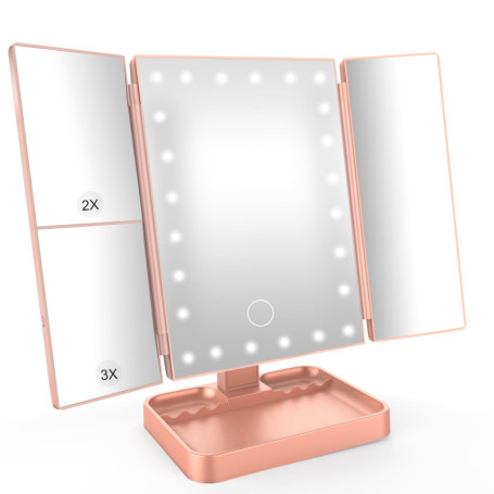Miroir de Maquillage Lumineux Professionnel SURFOU - Pliable avec 24 LEDs