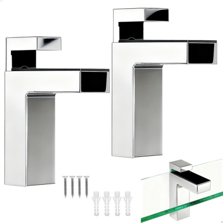 Support Étagère en Verre Réglable - 2 Pièces Argent