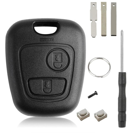 Coque de Clé de Voiture Compatible Peugeot et Citroën - 2 Boutons Noir