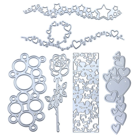 Set de 6 Matrices de Découpe Métal pour Scrapbooking - Thème Amour et Étoiles