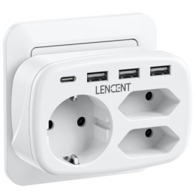 Multiprise LENCENT Euro avec 2 Prises, 1 Schuko et 3 Ports USB