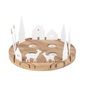 Objet lumineux en porcelaine et bois d'acacia - Chalet rond