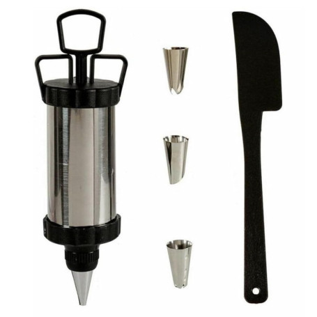 Kit de Poches à Douille Pâtisserie Noir et Argenté - 6 Pièces en Acier Inoxydable