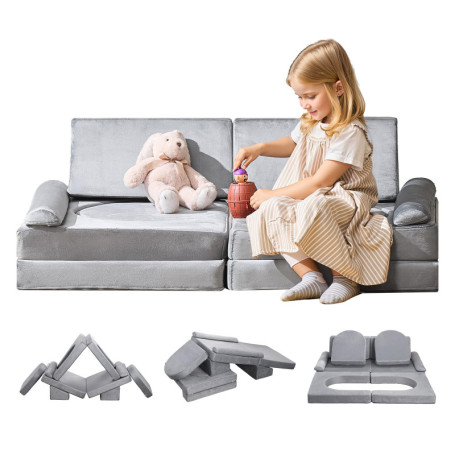 Canapé Modulaire pour Enfants 10 Pièces - VEVOR, Sectionnel Convertible en Gris