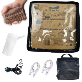 Scrubba Kit de Lavage Portable avec Serviette XL et Corde à Linge