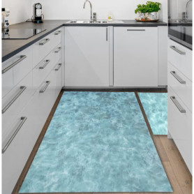 Tapis en Vinyle Antidérapant Bord de Mer - Bleu Turquoise 120x200 cm