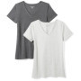 Lot de 2 T-Shirts Femme Col en V Amazon Essentials - Charbon Chiné et Gris Clair