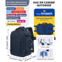 VANKEV Bagage Cabine 40x20x25 Pour Ryanair Sac à Dos Voyage Cabine Avion Bagage à Main Femme Homme 20L Sous Siege Bagage Sac De 