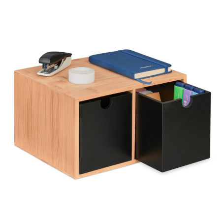 Organiseur de Bureau en Bambou Relaxdays avec 2 Tiroirs - Design Nature Noir