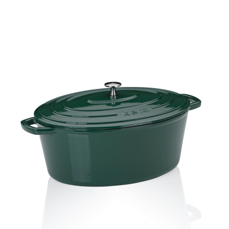Cocotte Ovale en Fonte Émaillée Kela - 9,3 L - Induction et Couvercle Vert Émeraude