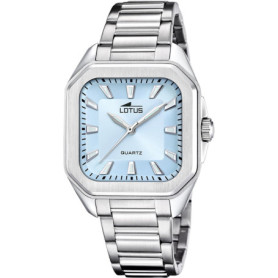 Montre en Acier Inoxydable Lotus avec Bracelet Argenté et Cadran Bleu