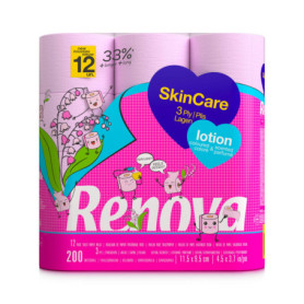 Papier Toilette Renova Lotion Rose - 12 Rouleaux XXL 3 Couches