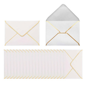 Enveloppes de Luxe Blanches avec Bordures Dorées - 50 Pièces pour Mariages et Anniversaires