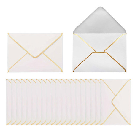 Enveloppes de Luxe Blanches avec Bordures Dorées - 50 Pièces pour Mariages et Anniversaires