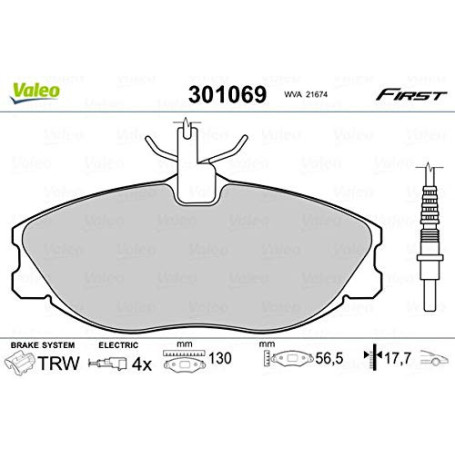 Plaquettes de Frein Avant Valeo Essential 301069 - Jeu de 4 Plaquettes Certifiées ECE-R90