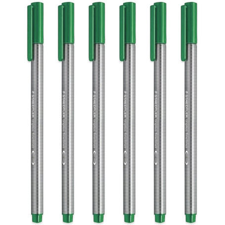 Lot de 6 Stylos Fins Verts Staedtler Triplus 334 - Pointe 0,3 mm