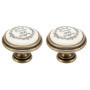 Lot de 2 Boutons de Tiroir Vintage en Laiton et Porcelaine 35 mm