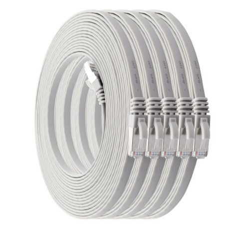 Lot de 5 câbles réseau plats Cat7 - 7,5 m blanc pour connexion rapide