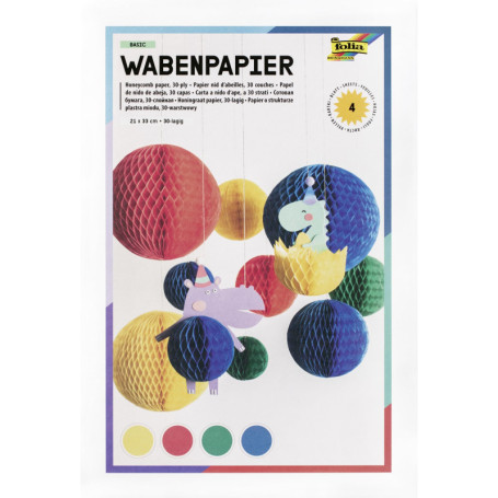 Papier Nid d'Abeille BASIC - 4 Couleurs pour Bricolage Créatif