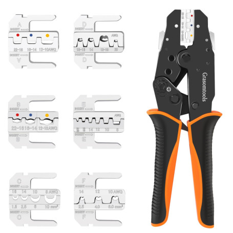 Kit de Sertissage Électrique avec Pince à Cliquet et 6 Têtes Interchangeables