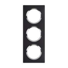 Plaque Murale Carrée Dooxie 3 Postes Noir avec Bague Chromée - Legrand