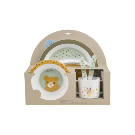 Set de vaisselle girafe et lion Sterntaler - Assiette, bol et gobelet antidérapants pour bébés