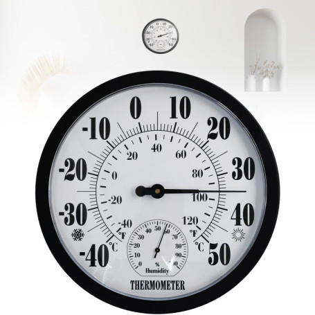 Thermomètre Hygromètre Rond 2 en 1 Molbory - 10 Pouces pour Intérieur et Extérieur