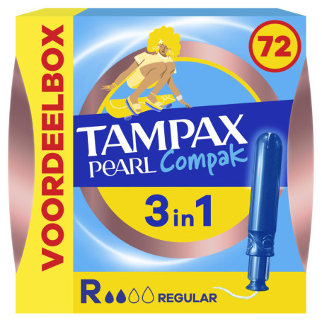 Tampons Tampax Compak Pearl Régulier - 72 Tampons avec Applicateur Eco