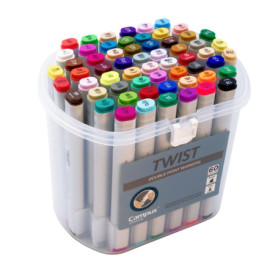 Set de Marqueurs à Alcool Campus Twist - 60 Couleurs avec Double Pointe