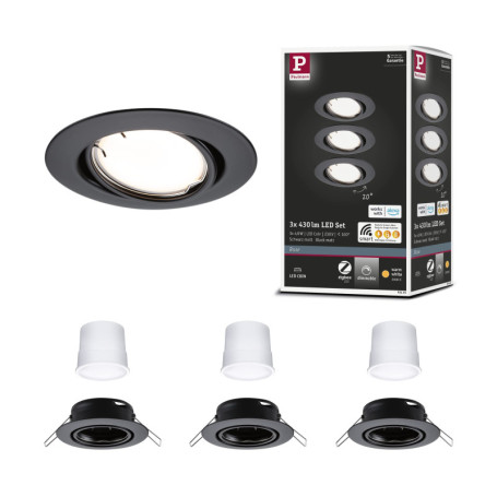Spot encastré LED Paulmann Base Smart Home Zigbee Noir Mat 3x4,9W