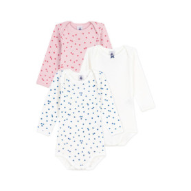Lot de 3 bodies manches longues en coton imprimé pommes pour bébé - Petit Bateau