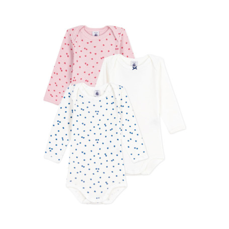 Lot de 3 bodies manches longues en coton imprimé pommes pour bébé - Petit Bateau