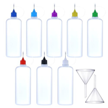 Set de 8 Flacons Pipette 100ml avec Entonnoirs - Précision pour Colles et Peintures
