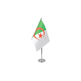 Drapeau de Table Prestige Algérie en Satin avec Socle Métal - 22x15 cm