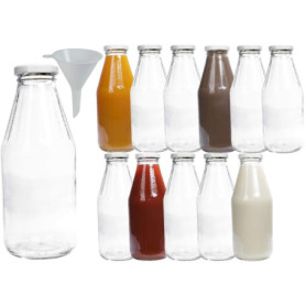 Lot de 12 Bouteilles en Verre 500 ml avec Bouchon à Vis et Entonnoir