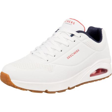 Baskets Skechers Uno Stand on Air pour Homme - Blanc Durabuck avec Détails Navy et Rouge