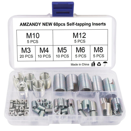 Kit de 60 Inserts Filetés en Acier au Carbone - M3 à M12