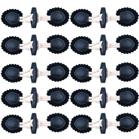 Lot de 10 boutons à bascule en cuir noir faits à la main pour vêtements