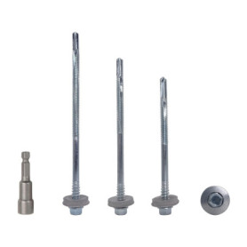 Lot de 30 vis auto-perceuses hexagonales en acier zingué 5,5 x 150 mm avec rondelles EPDM