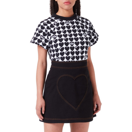 Jupe Mini T-Shirt Love Moschino avec Cœur Brodé - Noir - Taille 40 Femme