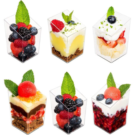 KAHEIGN 60 Mini Coupes à Dessert Transparentes - Gobelets Carrés en Plastique pour Fêtes